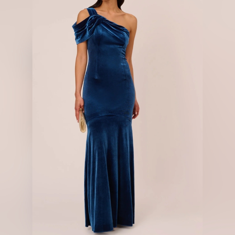 New Adrianna Papell Velvet One-Shoulder Maxi Gown Dress 👗 Size 14